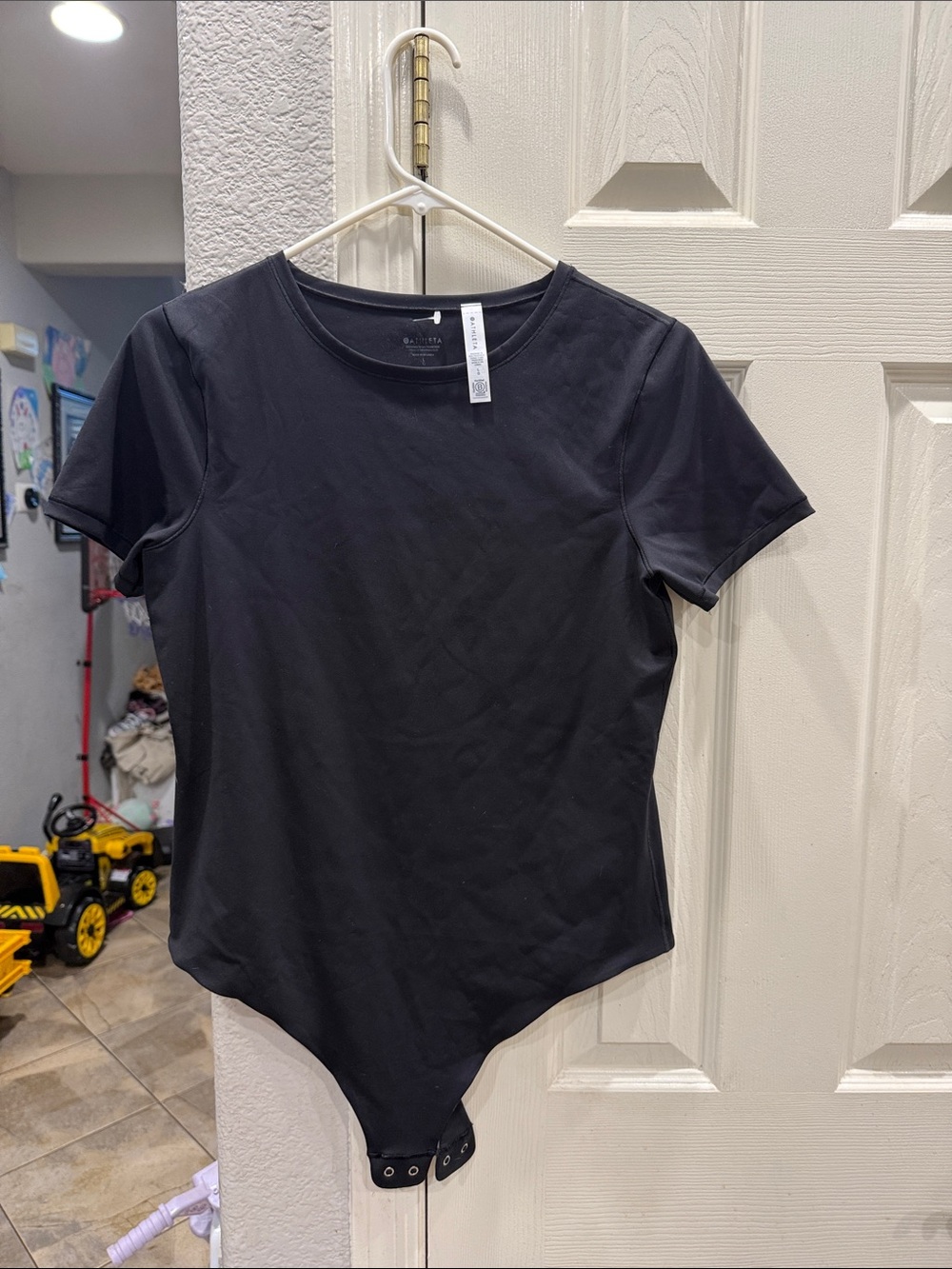Athleta Black Short-Sleeve Crewneck Bodysuit
